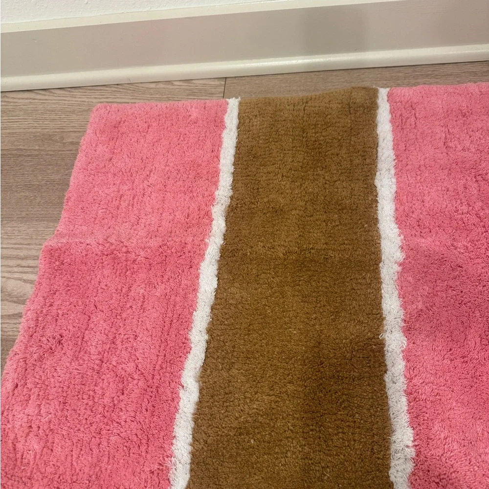 Pink and Brown Striped Bath Mat